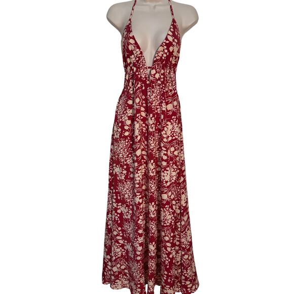 Cupshe V-Neck Halter Red and Ivory Maxi Dress, Women's Size S - Picture 2 of 7